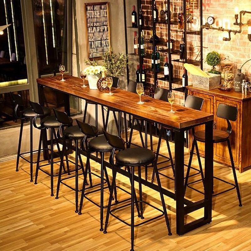 Industrial Brown and Black Bistro Bar Desk Solid Wood Trestle Bistro Bar Table