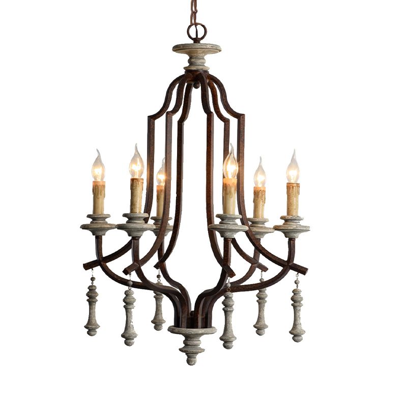 Metal Candelabra Chandelier Lamp Farmhouse 6-Head Living Room Pendant Ceiling Light in Antique Brass/Rust