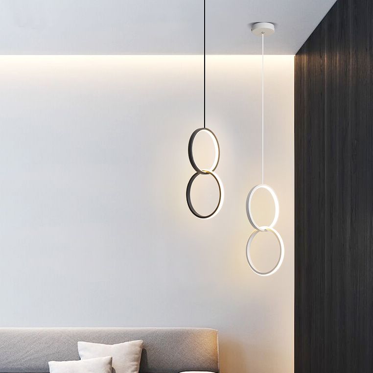 LED Slaapkamer Down Lighting Pendant Noordse stijl hanglampje plafondlicht met ringen metalen schaduw