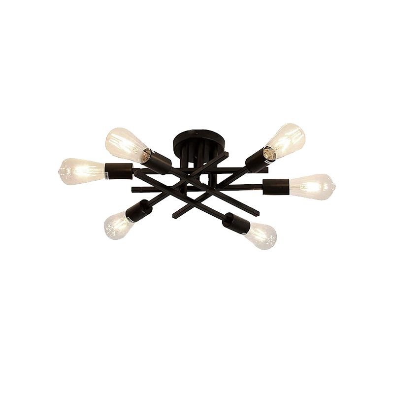 Black Radial Ceiling Light Bare Bulb Semi Flush Mount for Interior Spaces