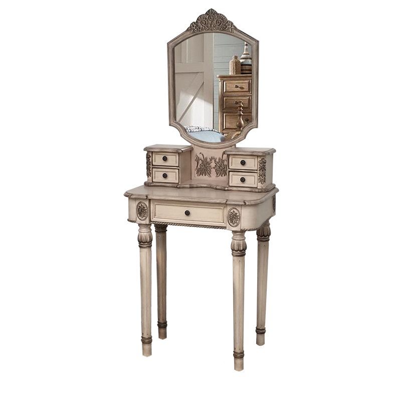 Oak Vanity Set with Stool 64.17" High Vanity with Drawer and Mirror