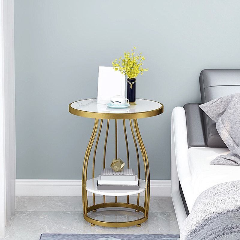 Modern Style Black/gold Metal Base Marble & SLATE Top Round Side Table