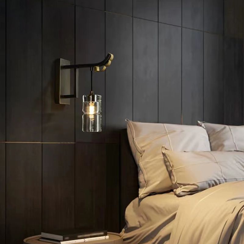 Modern Metal Wall Sconce Cylinder Shape Wall Light with Crystal Shade for Bedroom