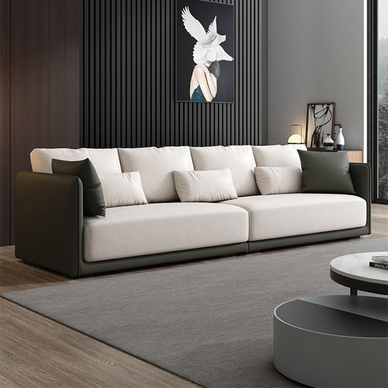 Contemporary Faux Leather Sofa Square Arm Cushion Back  Sectional for Living Room