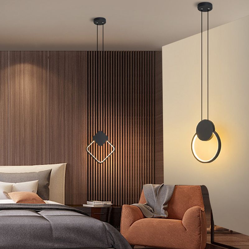 Black Geometric LED Pendant Light in Modern Minimalist Style Wrought Iron Hanging Light with Acrylic Shade