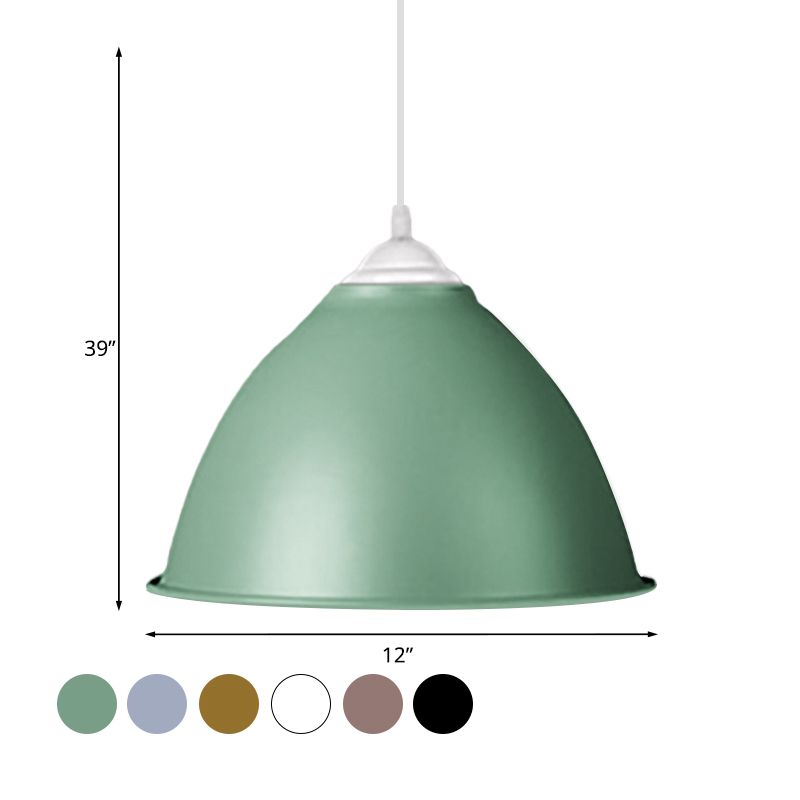 Industrial Dome Shade Pendant Light 1 Light Aluminum Ceiling Fixture in Frosted Green/Yellow for Dining Room