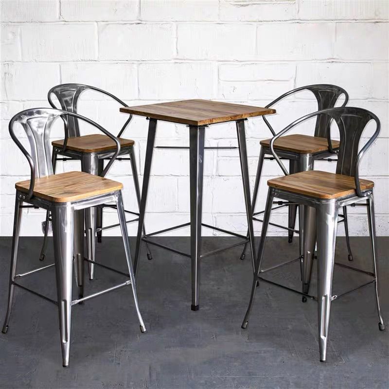 Industrial Pub Table Solid Wood Bar Height Bar Table for Cafe and Breakroom