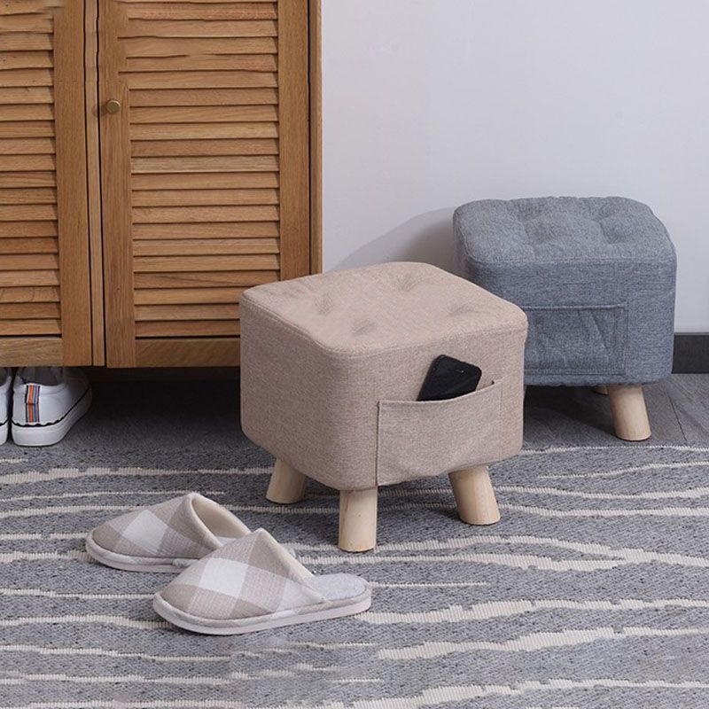 Modern Ottoman Fabric Upholstered Tufted Solid Color Pocket Square Ottoman with Chair Legs