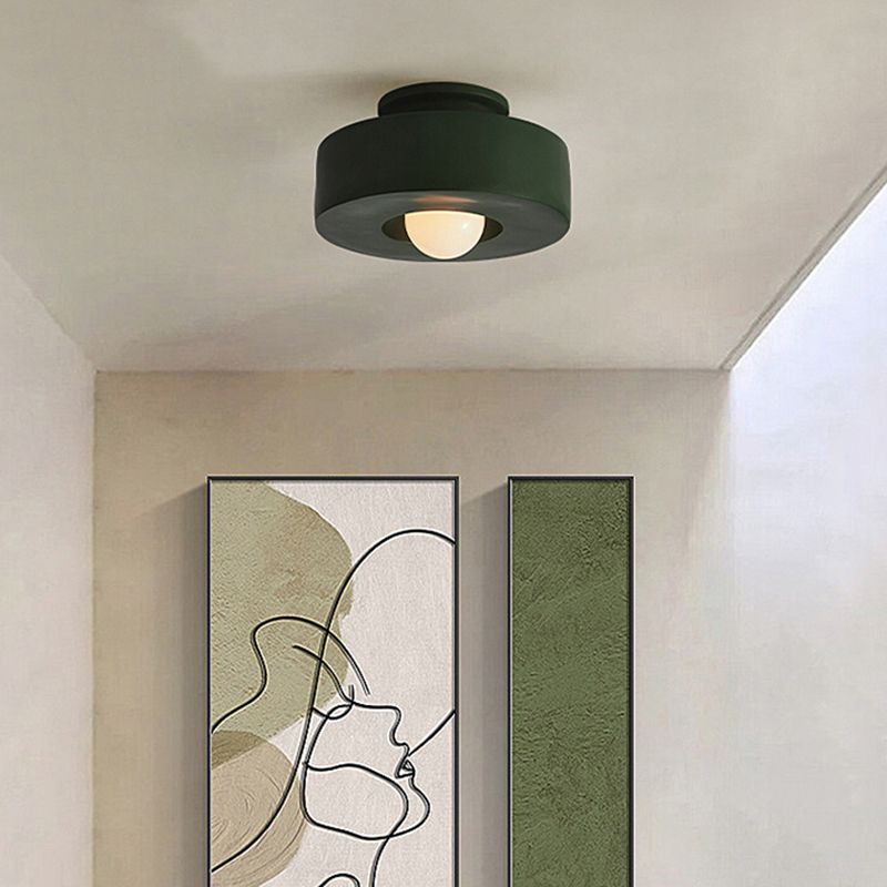 LED Modern Ceiling Flush in Black / Green / Red Drum 1 - Light Ceiling Mount