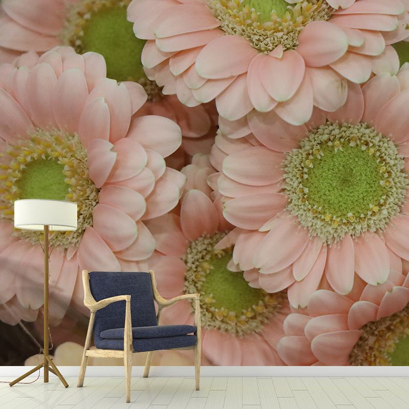 Pink Flower Mural for Living Room Decoration Moisture Resistant, Custom Size Available