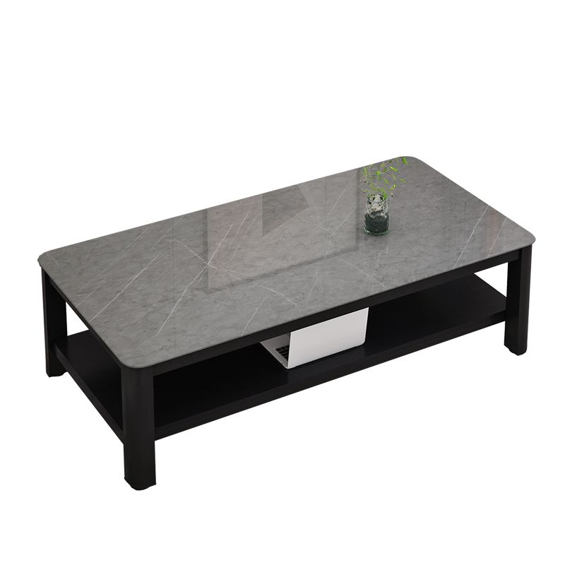 Contemporary Glossy Accent Table Rectangular Coffee Table with Shelf