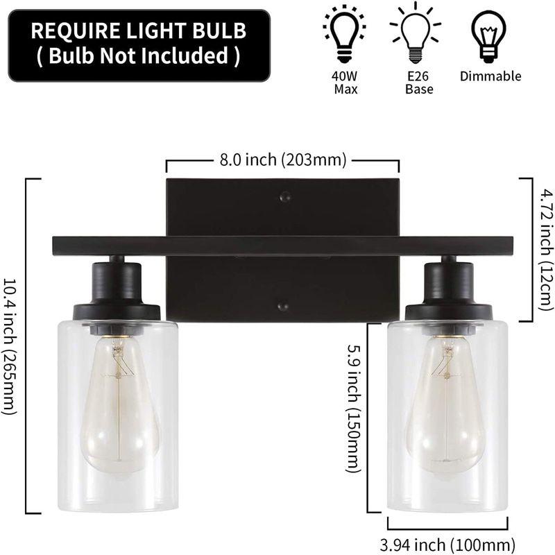Industrial Style Wall Mounted Lamp 2 Heads Vanity Lamp in Pure Glass Shade for Bathroom