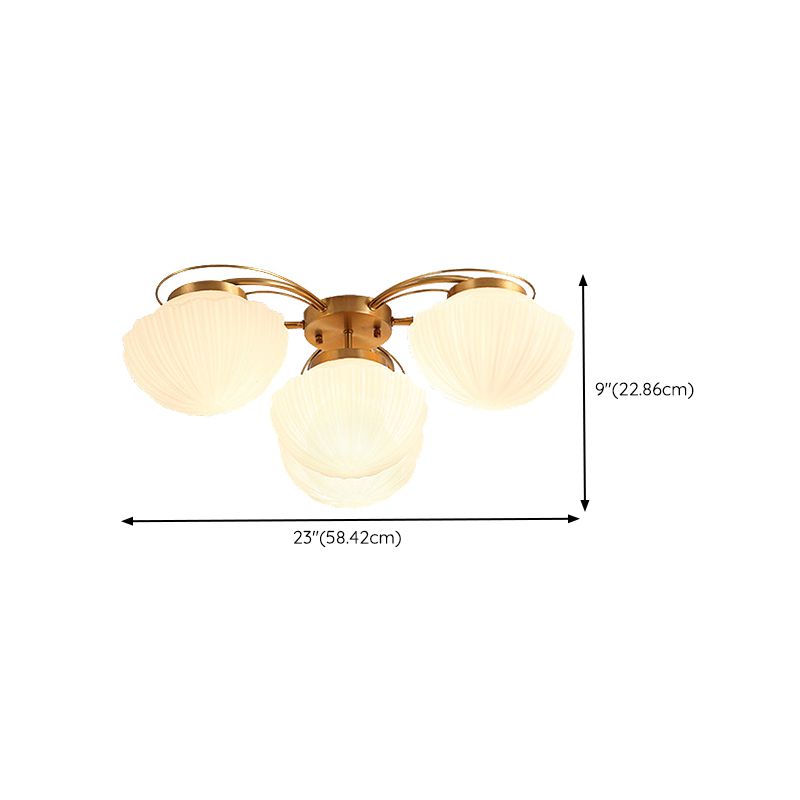 Bowl Shape Flush Light Modern Style Glass 3 Lights Flush Ceiling Light in White