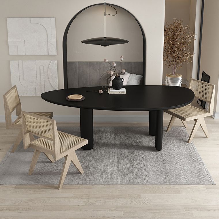 Oval Solid Wood Dining Table in Grey/Black Modern Table with 4 Legs for Restaurant