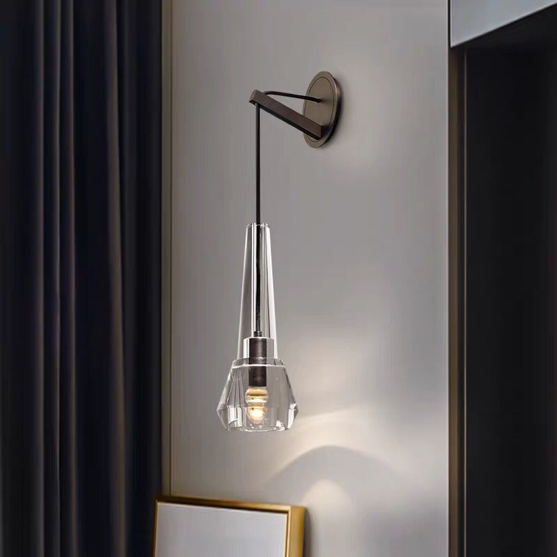 Crystal Unique Wall Sconce Modern 1 Light Wall Mount Light Fixture in Black