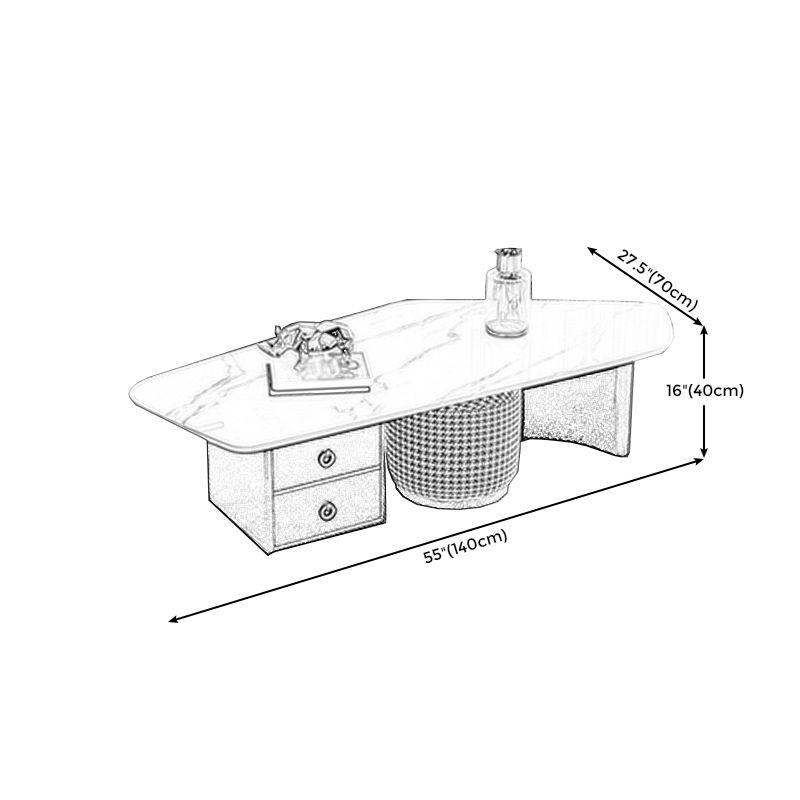 Free Form with 2 Legs Coffee Table Modern Slate Cocktail Table in White/Gold