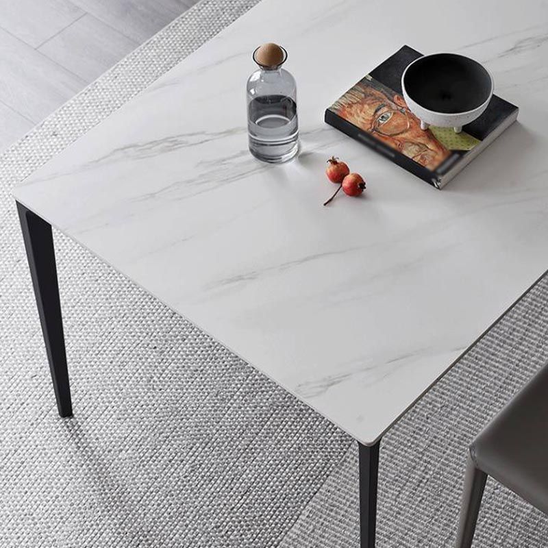 Stone Modern Rectangle Dining Table Matte Finish 4 Legs Table for Kitchen