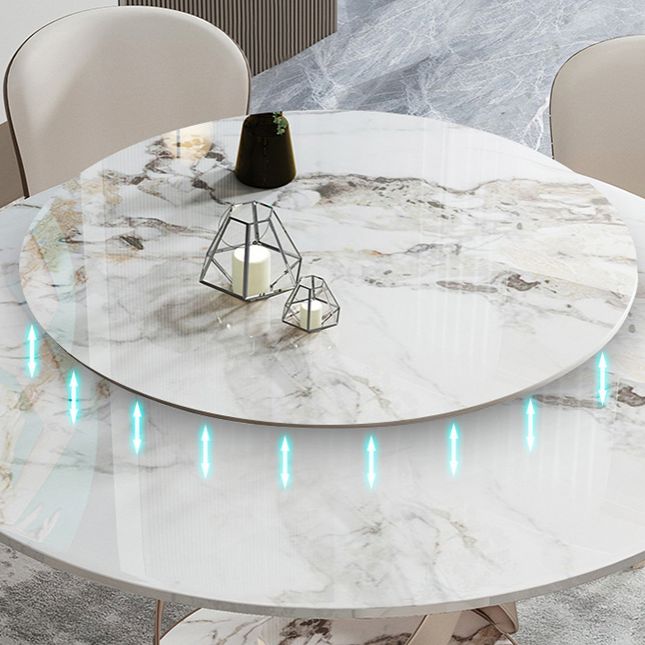 Glam Round Shape White Table Sintered Stone Standard Dining Table with Pedestal Base
