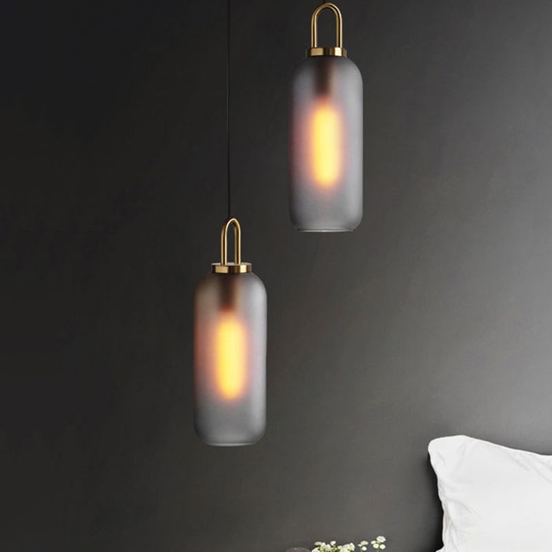 1 Pendre de salle à manger légère avec kit de lampe suspendue post-moderne en verre transparent / fumé, 5 "/ 6" de largeur