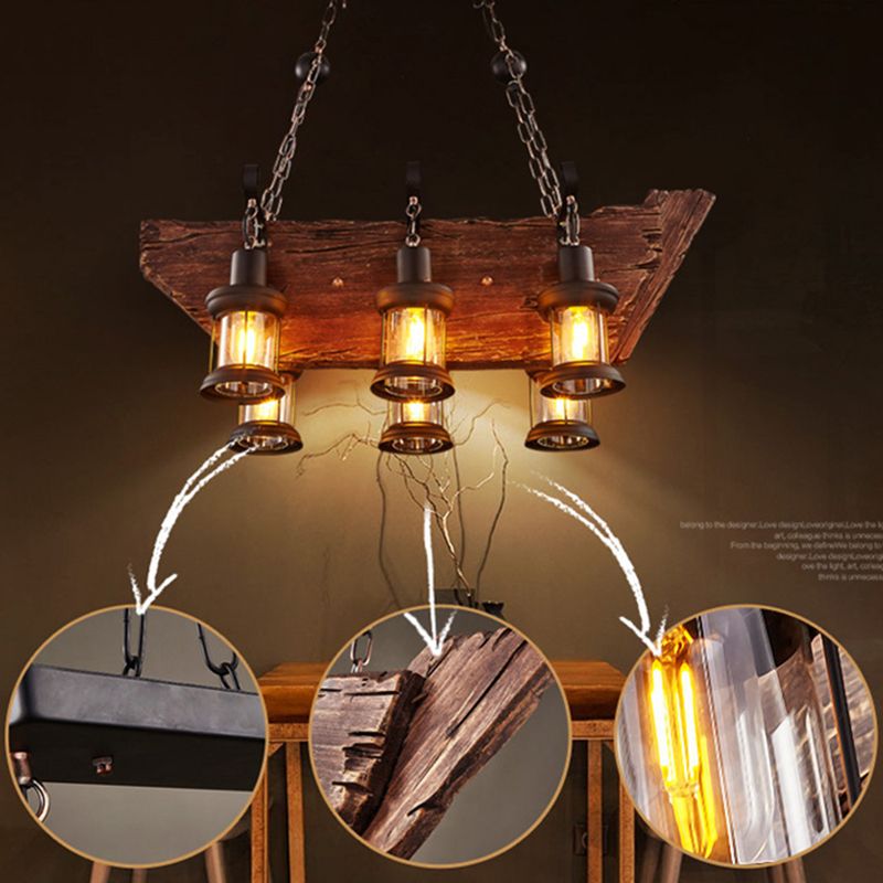 Cylinder Wood Island Pendant Light Industrial Restaurant Island Light Fixture in Distressed Wood