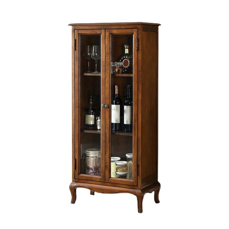 Traditional Rubber Wood Display Stand Glass Doors Hutch Cabinet with Doors for Dining Room