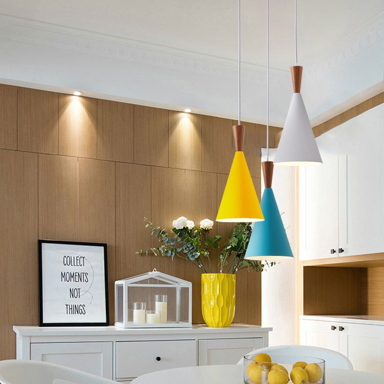 1 Light Metal Pendant Lighting Fixtures Modern Tapered Dining Room Hanging Pendant Lights