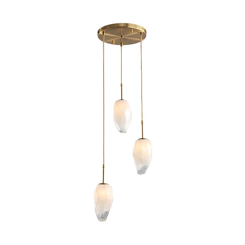 Stone Dining Table Suspension Lighting Frosted White Glass 3 Heads Modern Style Cluster Pendant in Gold