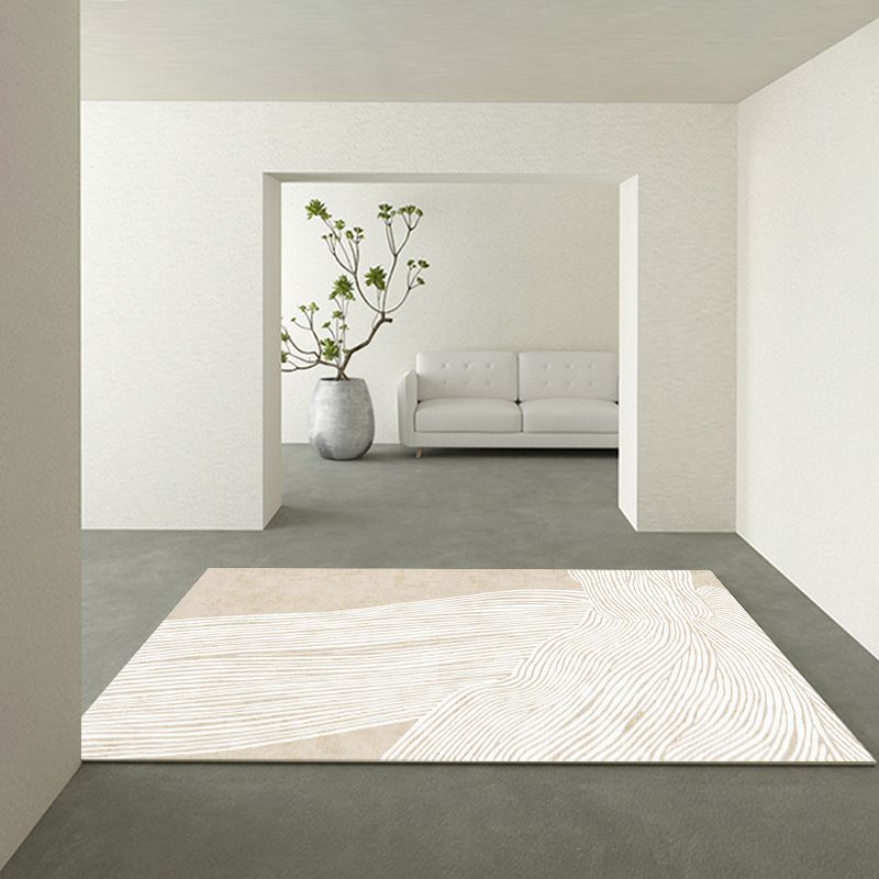 Modern Simple Stripe Rug Apricot Tone Polyester Carpet Stain Resistant Indoor Rug for Home Decoration