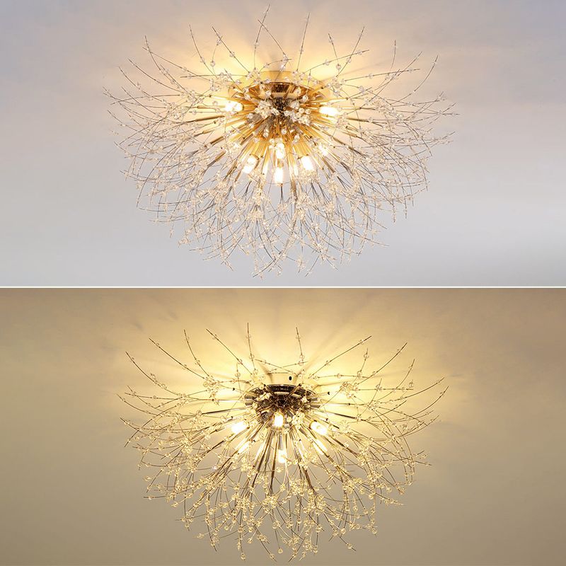 Diente de león Luz de montaje semi empotrada Decoración de cristal lujosa moderna Montaje empotrado en el techo para dormitorio