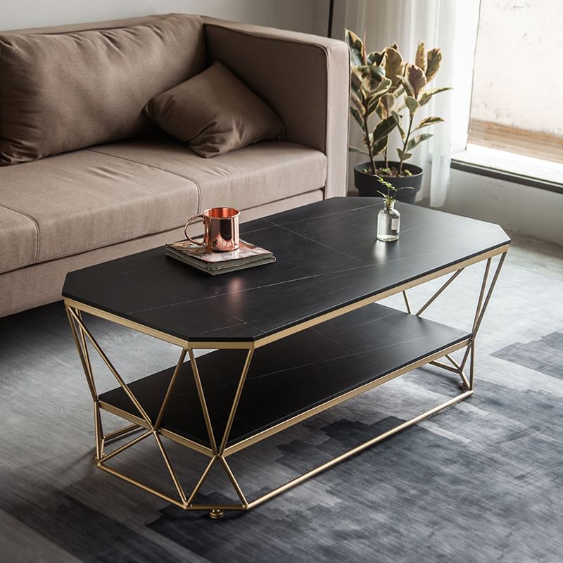 Glam Slate Coffee Table Gold Frame Coffee or End Table, 17.71" Tall