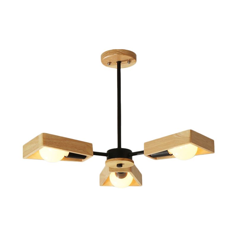 Black/White Burst Flush Mount Chandelier Modern 3/5 Bulbs Wood Semi Flush Ceiling Light with Swivelable Frame