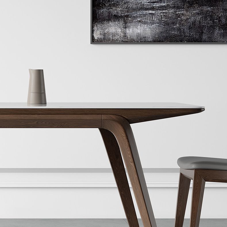 Industrial Rectangle Dining Table Sintered Stone Table with Wooden Legs