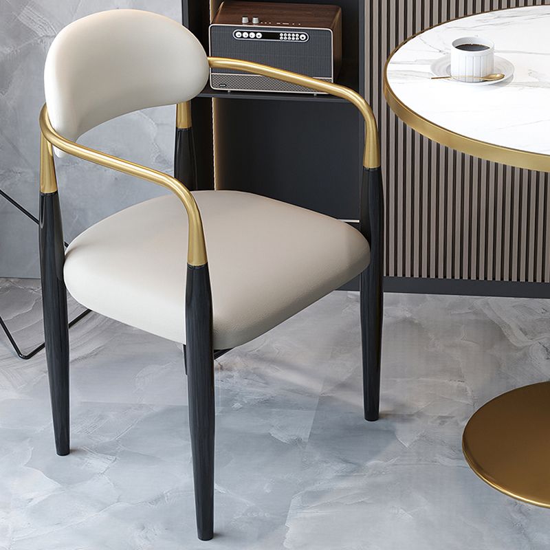 Contemporary Upholstered Arm Chair Home Metal Legs Dining Chair