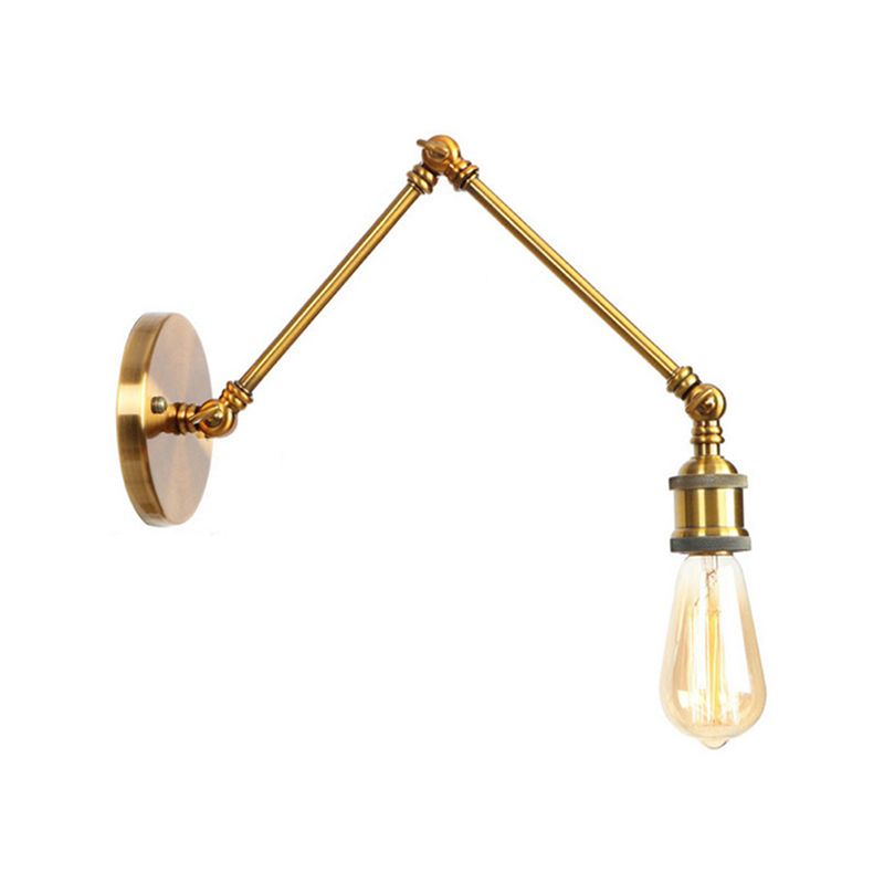 1 Light Swing Arm Sconce Light Industrial Black/Brass Metal Wall Lighting Fixture for Bathroom