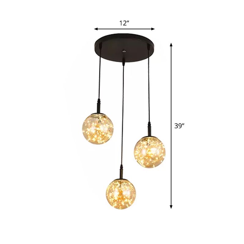 Grappe sphérique Pendant Light Simplicity Black Bedroom Starry Sanging Lamp Kit