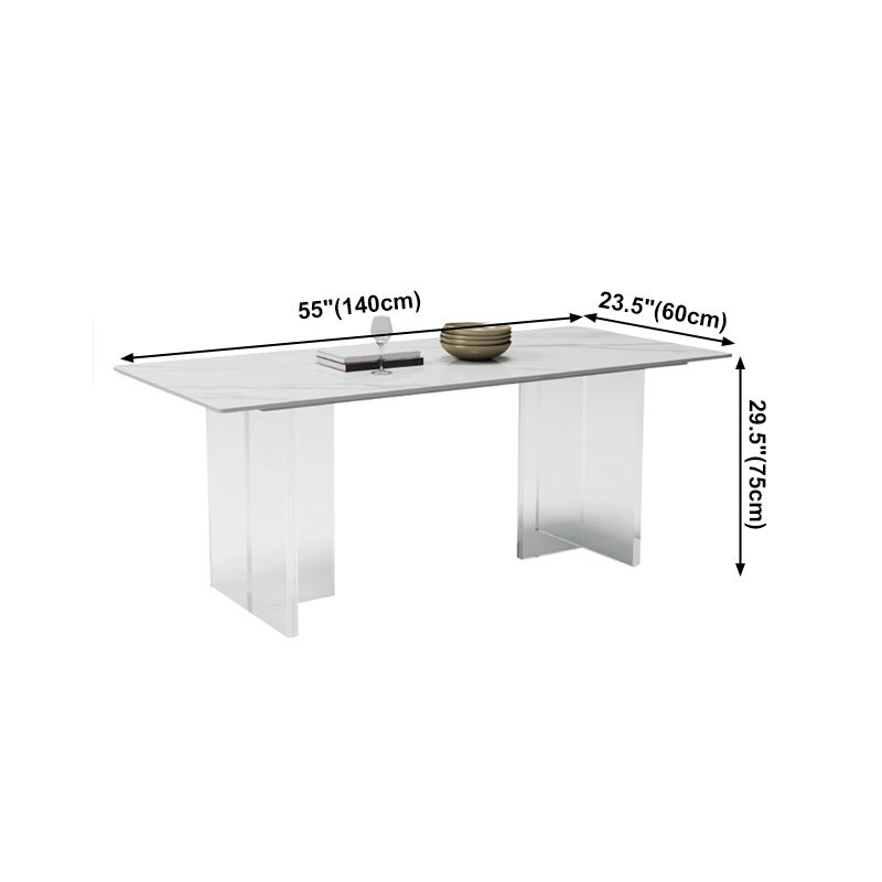 Moderne witte eettafel rechthoek gesinterde stenen eettafel met acrylbasis