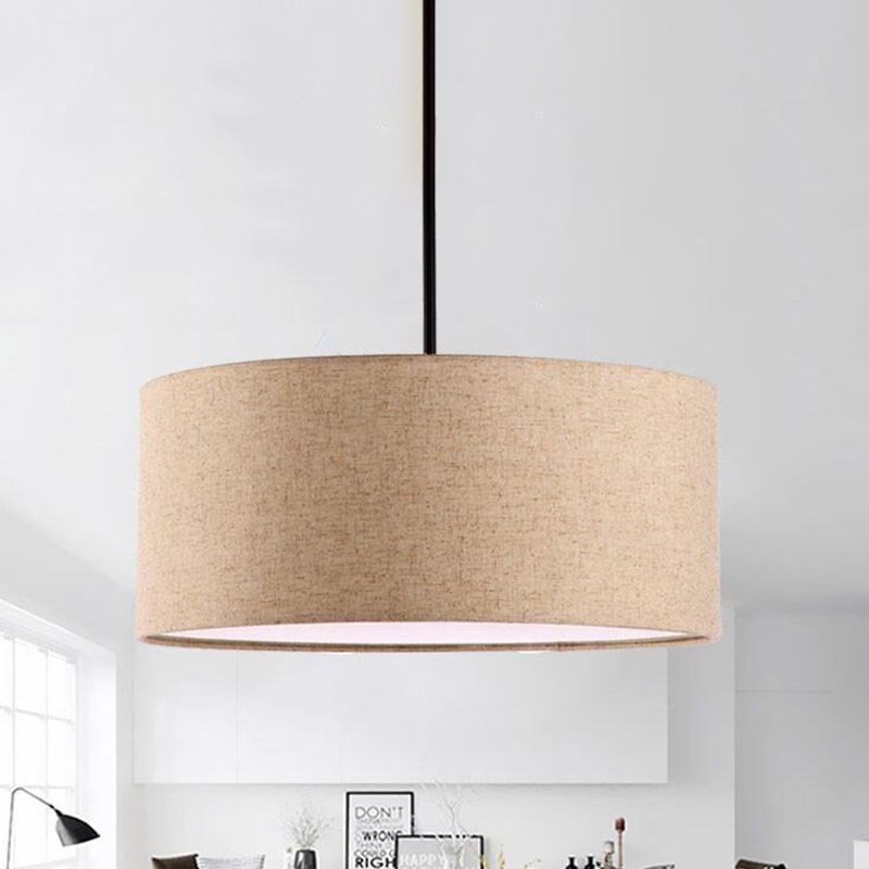 Tissu de lampe suspendue minimaliste 1 Éclairage de pendentif de restaurant léger en abricot / lin