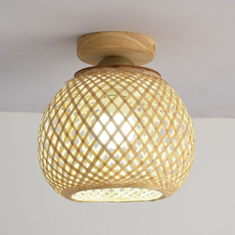 Asia Sphere Ceiling Flush Mount Bamboo Ceiling Mounted Fixture in Beige