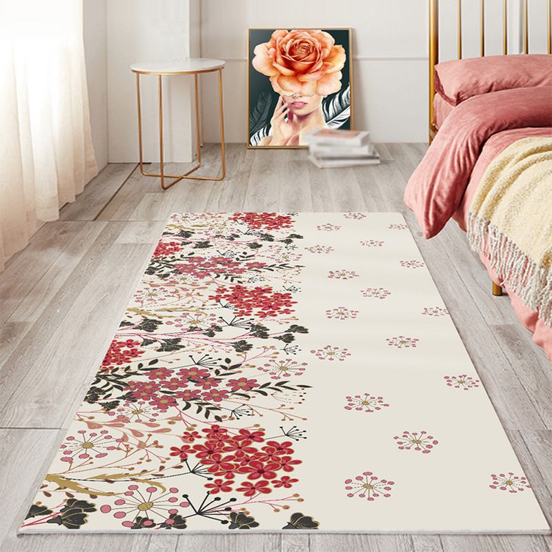 Green Simple Rug Polyester Plant Indoor Rug Stain Resistant Rug for Living Room