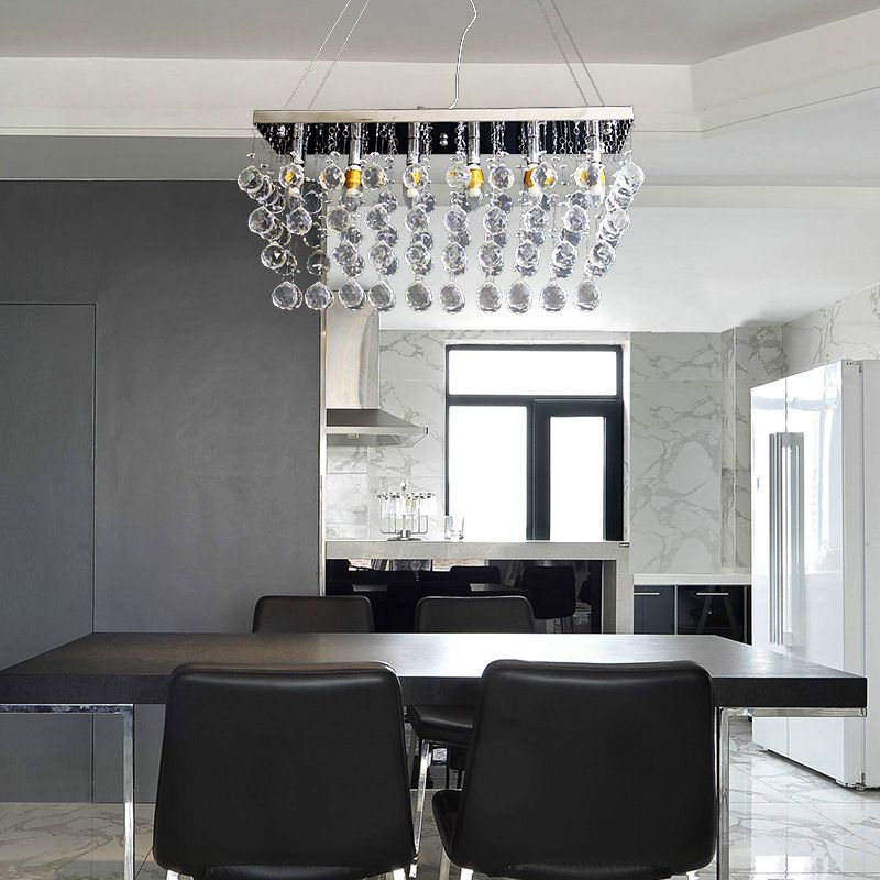 Rechteck Esszimmer Kronleuchter Lampe Kristallkugel 6/9 Köpfe Einfache Hänglampe in Nickel