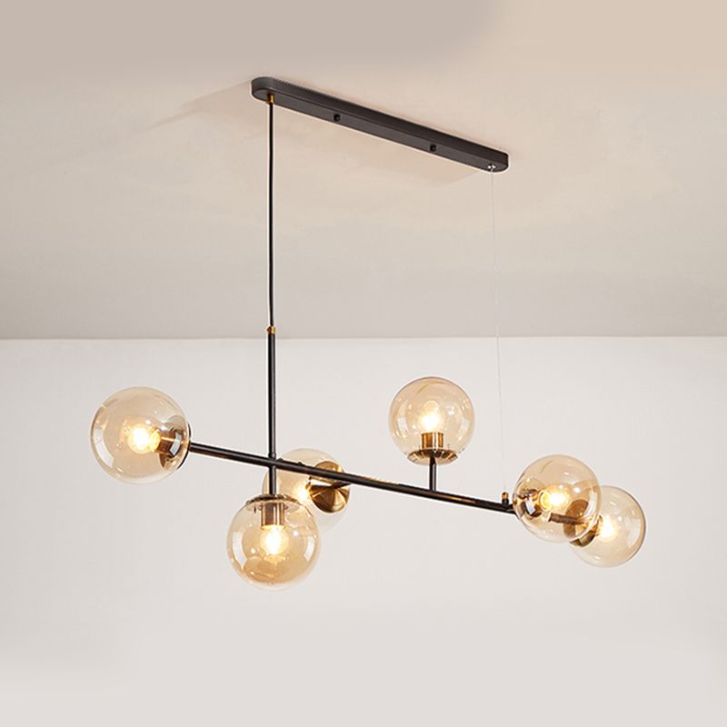 46 - Inch 6 - Light Island Pendant Iron and Glass Ball Shade Ceiling Fixture