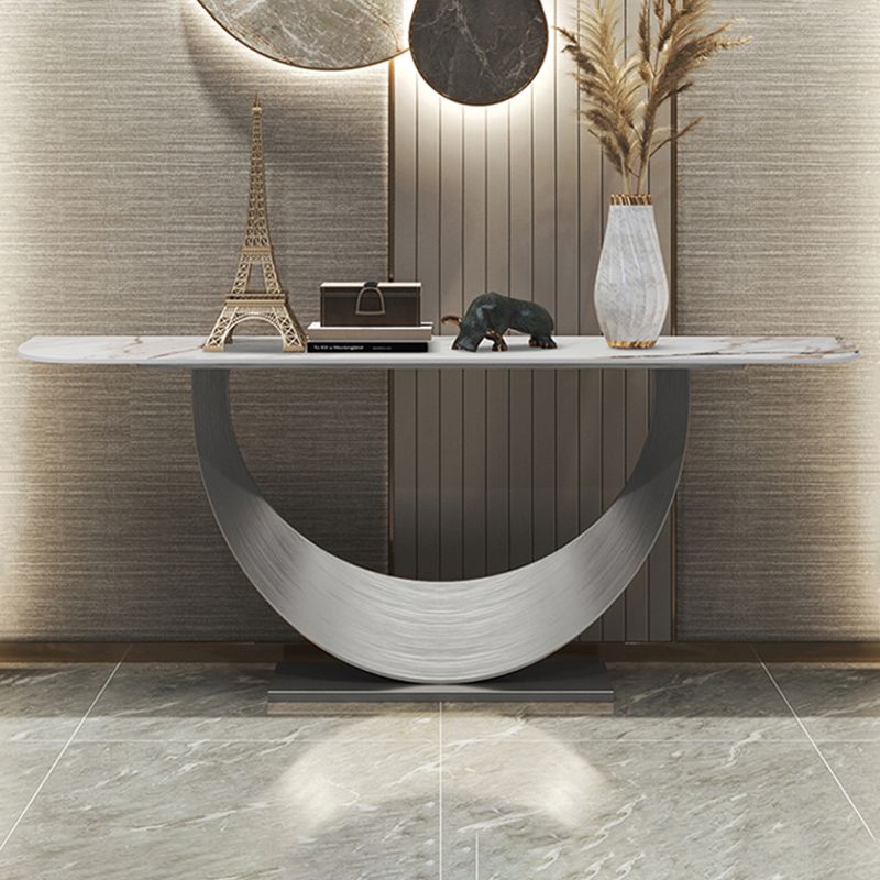 Half Moon Contemporary Console Table in Grey/Gold Stone Console Sofa Table