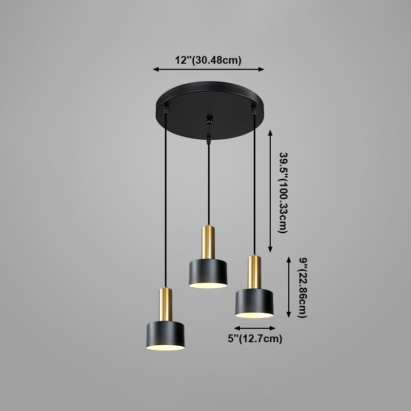 Lámpara de metal de electroplacas de luz colgante cilíndrico creativo moderno en negro y dorado