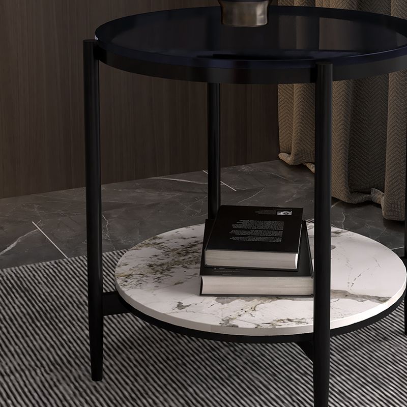 Modernistic 4 Legs Round Double Tier Living Room Accent Side Table