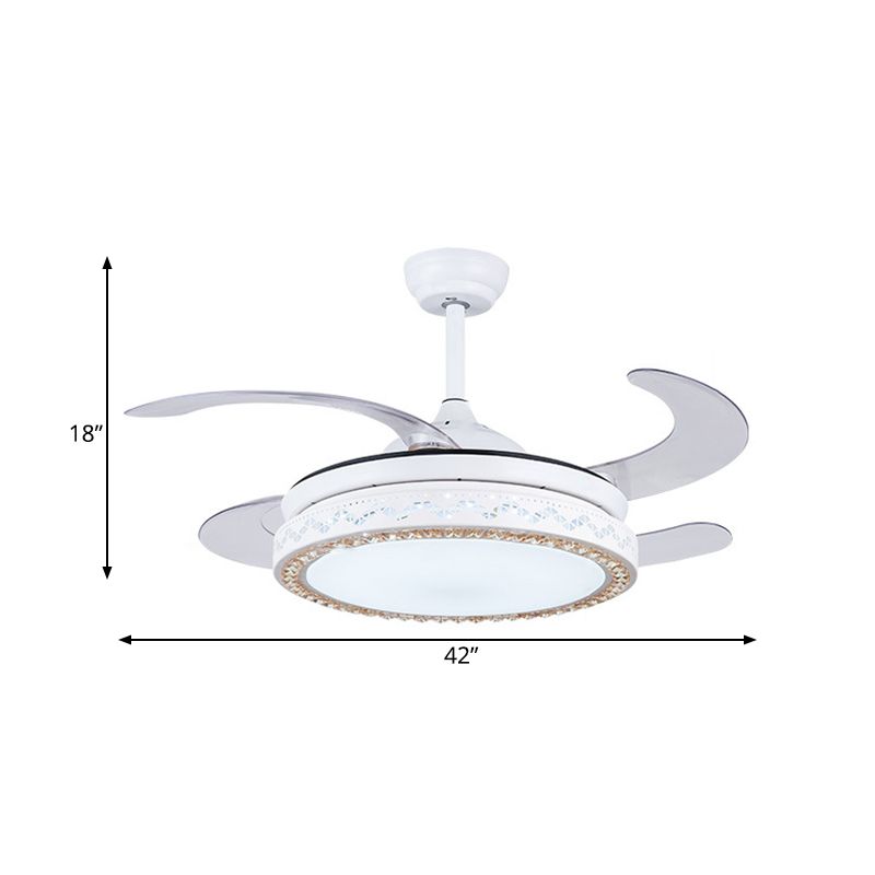 Luz de ventilador de colgar circular blanco acrílico modernista 42 "W LED Sala de estar Semi Flush Mount con 4 cuchillas, control remoto/de pared/control remoto y de pared