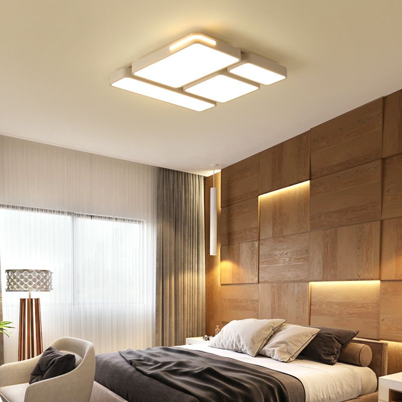 Simple Rectangle Ceiling Mount Light Acrylic Slim LED Ceiling Lamp in Black and White/White for Study Room