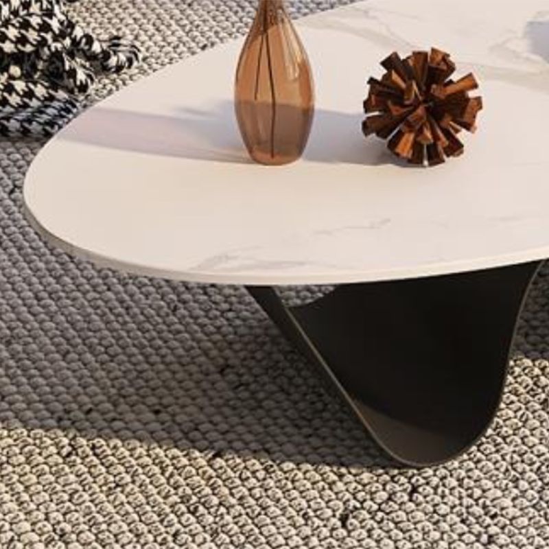 Glam Style Stone Top Coffee Table with Steel Base in Oval Cocktail Table