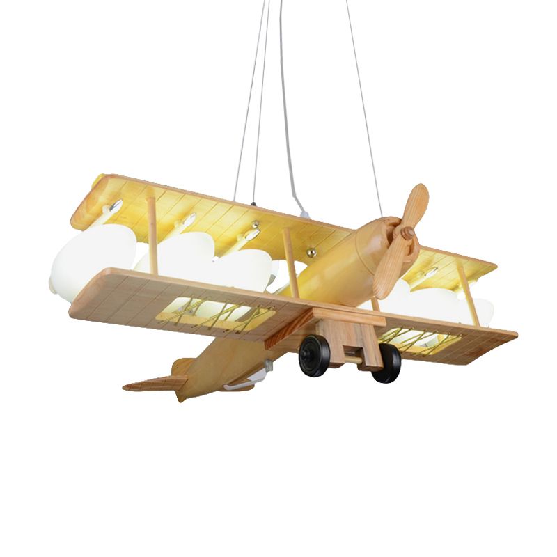 Nordic Style Beige Pendant Light Glider Shaped Wood Hanging Light for Kindergarten