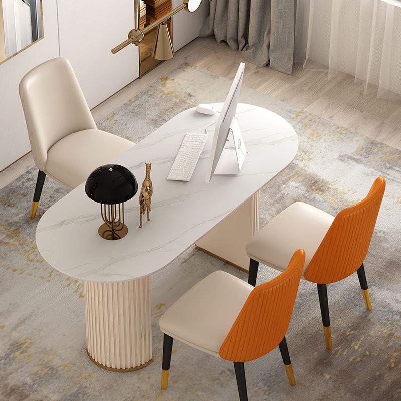 Home Office Luxury Work Desk Oval Shaped White Writing Table