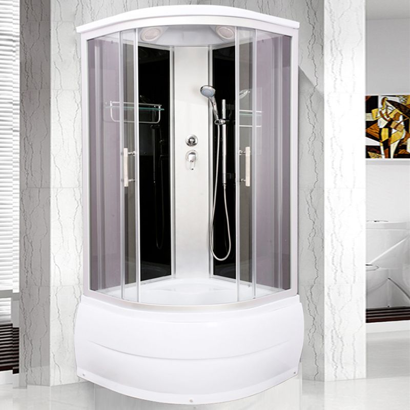 Round Shower Stall Double Sliding Shower Stall with White Base and Rain Shower